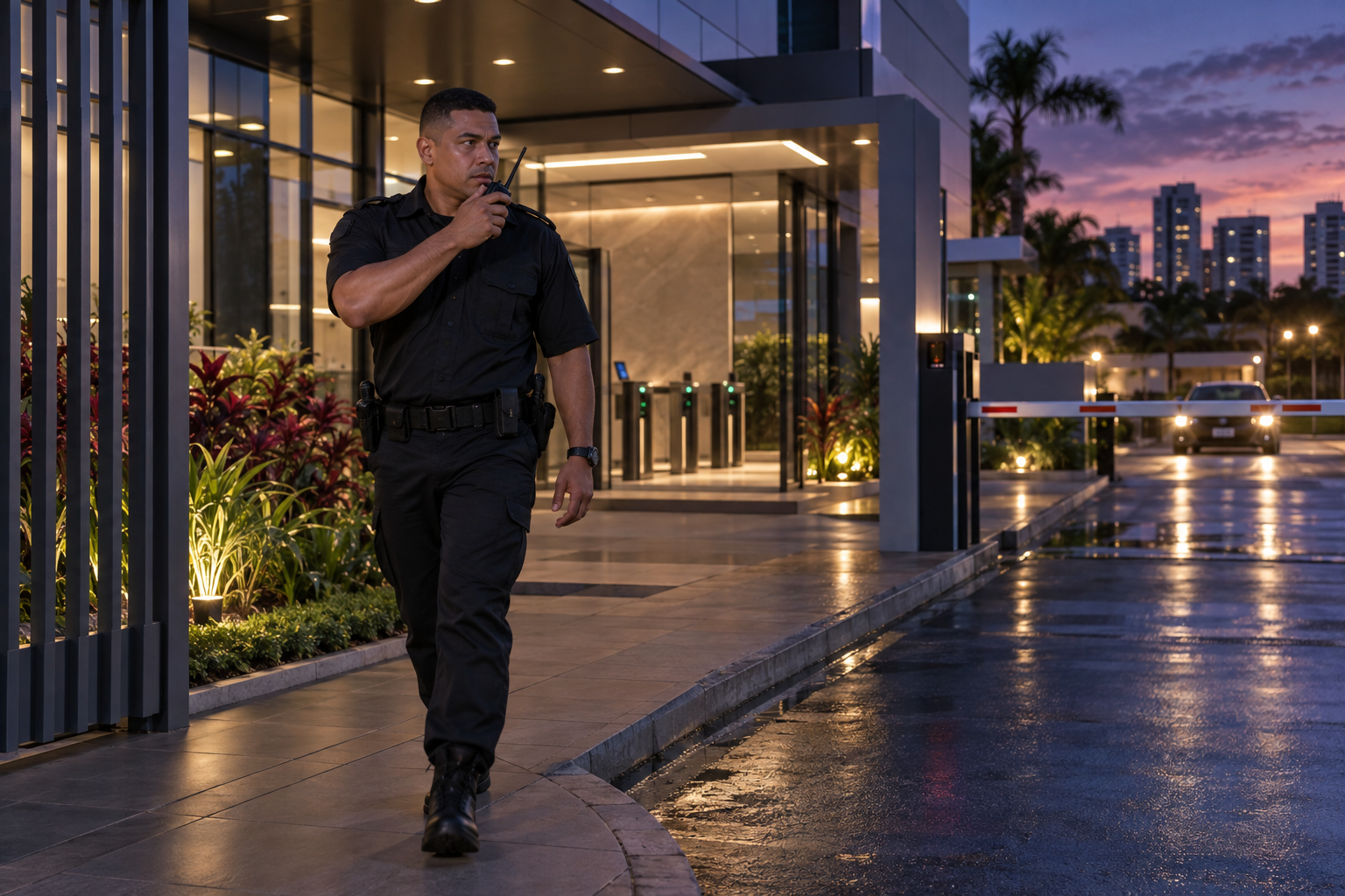 Agente realizando inspeção preventiva em acesso corporativo